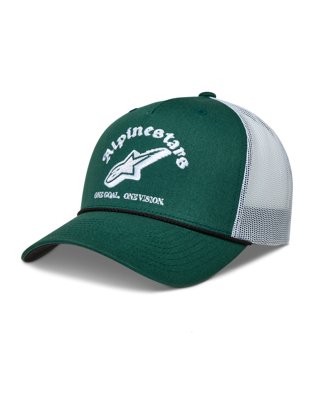 Alpinestars Baron Cappellino Trucker, cappello sportswear verde e bianco con visiera curva, retro in rete e logo ricamato