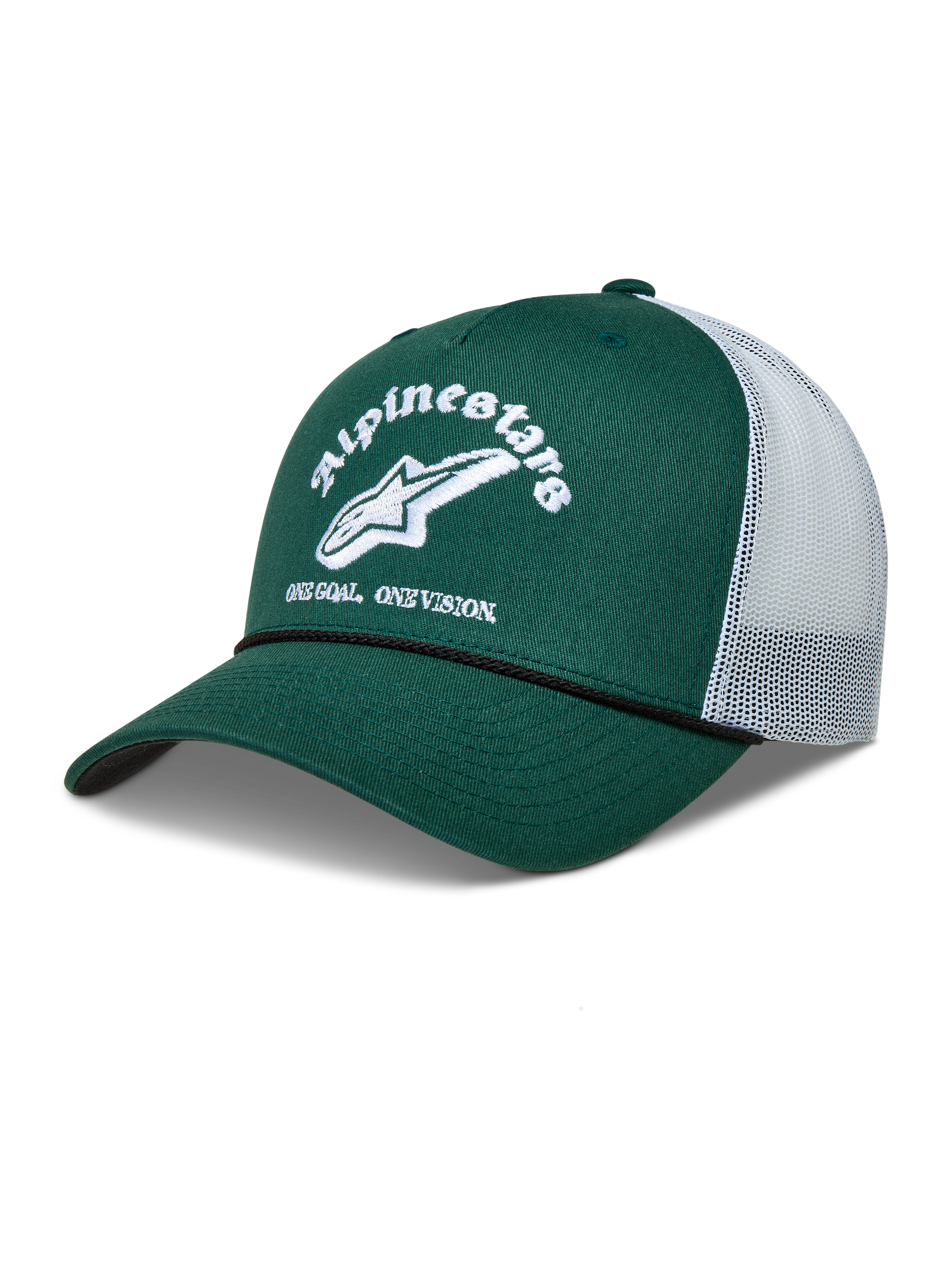 Alpinestars Baron Cappellino Trucker, cappello sportswear verde e bianco con visiera curva, retro in rete e logo ricamato