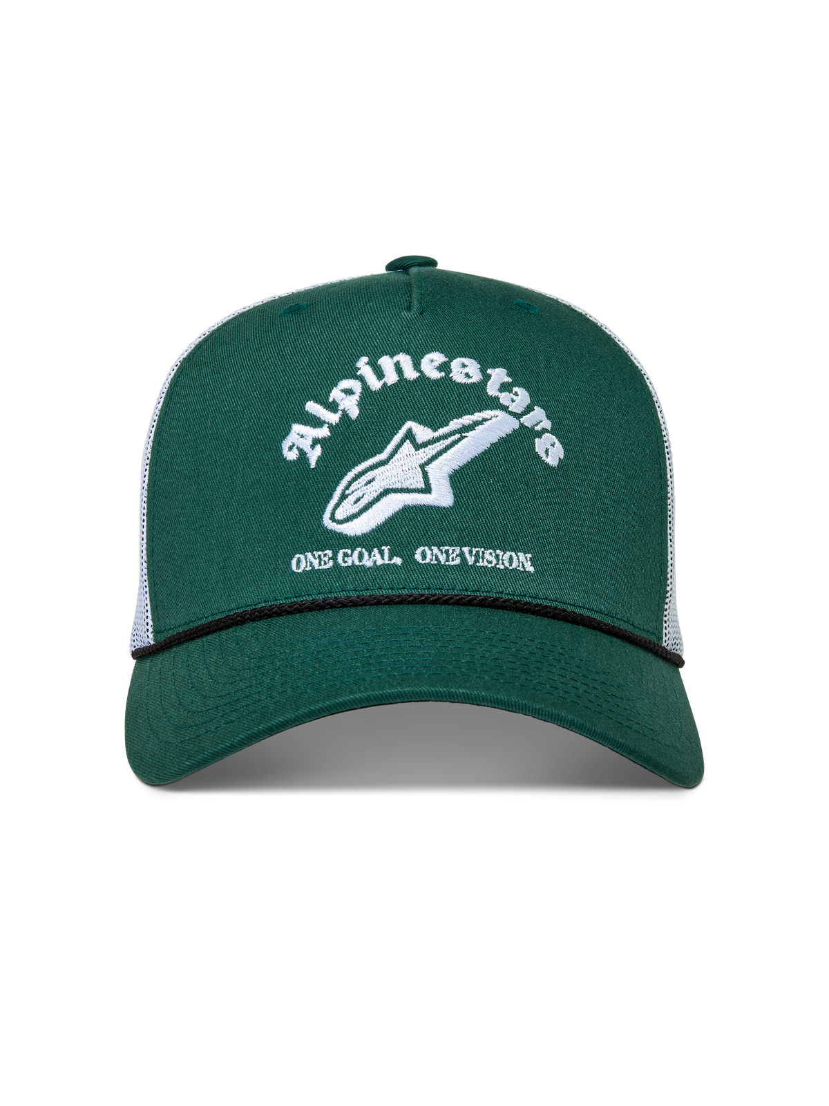Alpinestars Baron Cappellino Trucker, cappello verde e bianco con visiera curva, corona strutturata in twill e retro in rete.