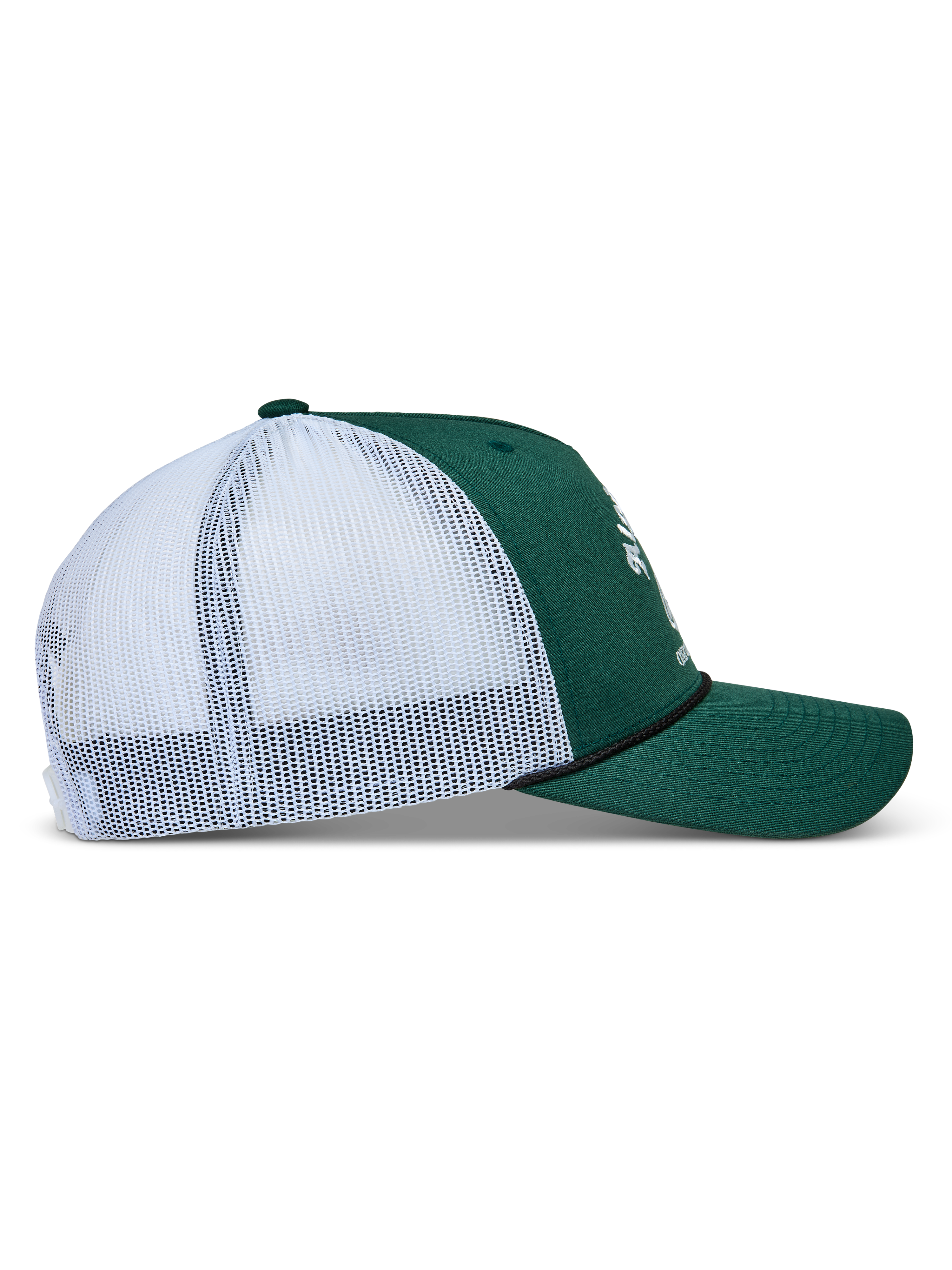 Alpinestars Baron Cappellino Trucker, cappello sportivo verde e bianco con visiera curva, corona strutturata e retro in rete bianca traspirante.