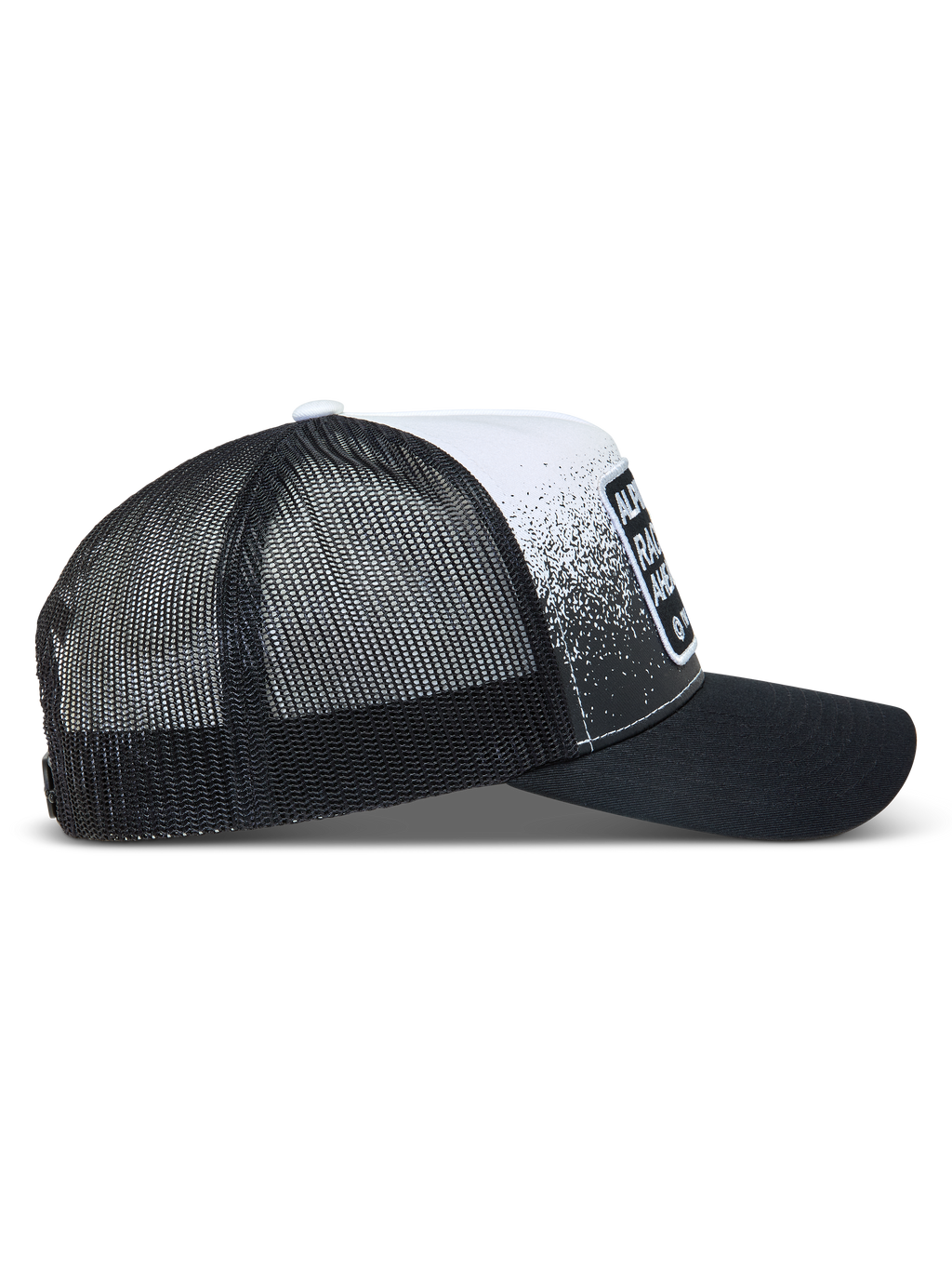 Alpinestars Gravel Cappellino Trucker, cappello nero e bianco con retro in rete, visiera curva e stampa grafica ispirata alle corse, stile sportivo
