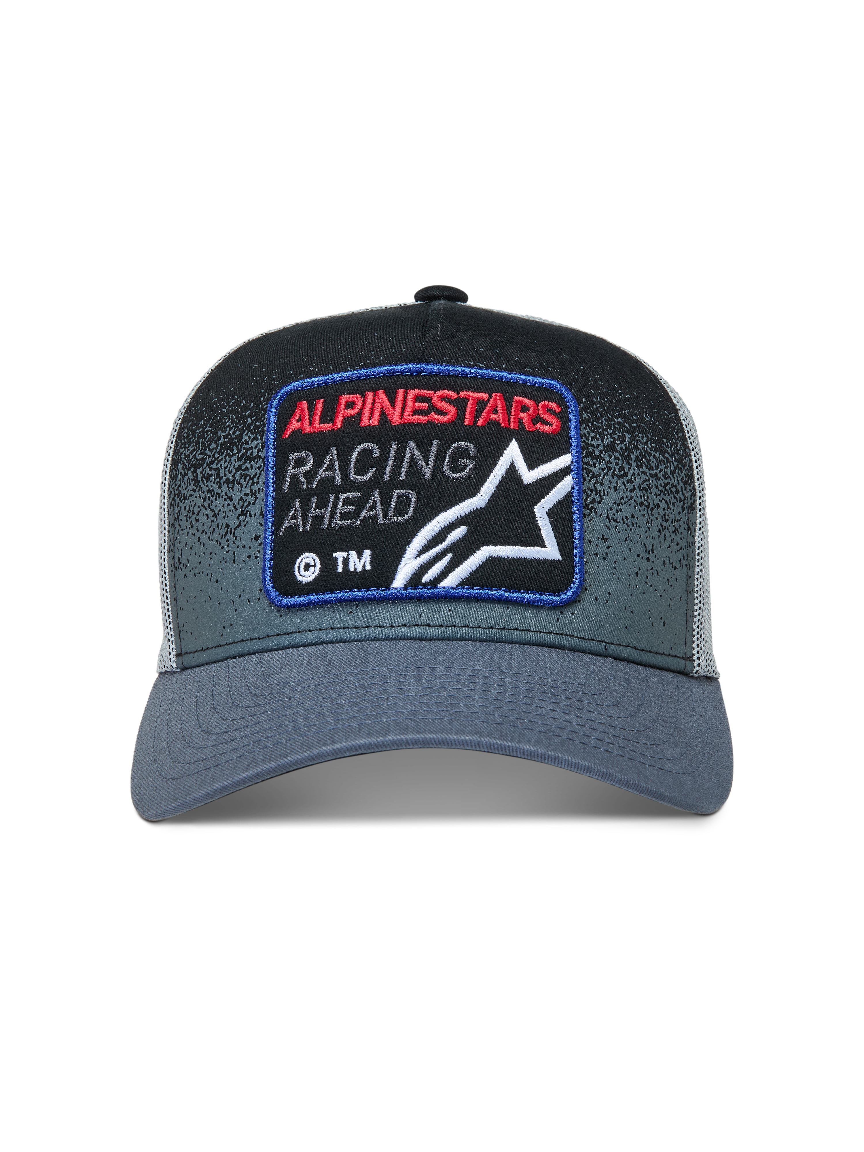 Alpinestars Gravel Cappellino Trucker, cappello sportswear grigio e nero con retro in rete e patch logo racing
