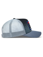 Alpinestars Gravel Cappellino Trucker, cappello grigio scuro e nero con retro in rete bianca e visiera curva, vista laterale