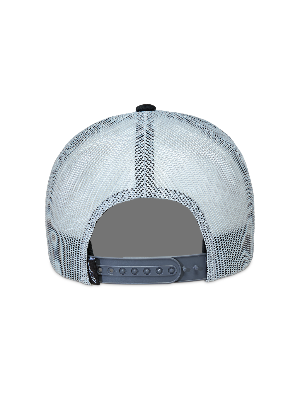 Alpinestars Gravel Cappellino Trucker, vista posteriore con rete grigia traspirante e chiusura snapback nera regolabile.
