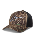 Alpinestars Thicket Realtree Cappellino Trucker, mimetico e nero con logo Astars bianco, visiera curva e retro in rete