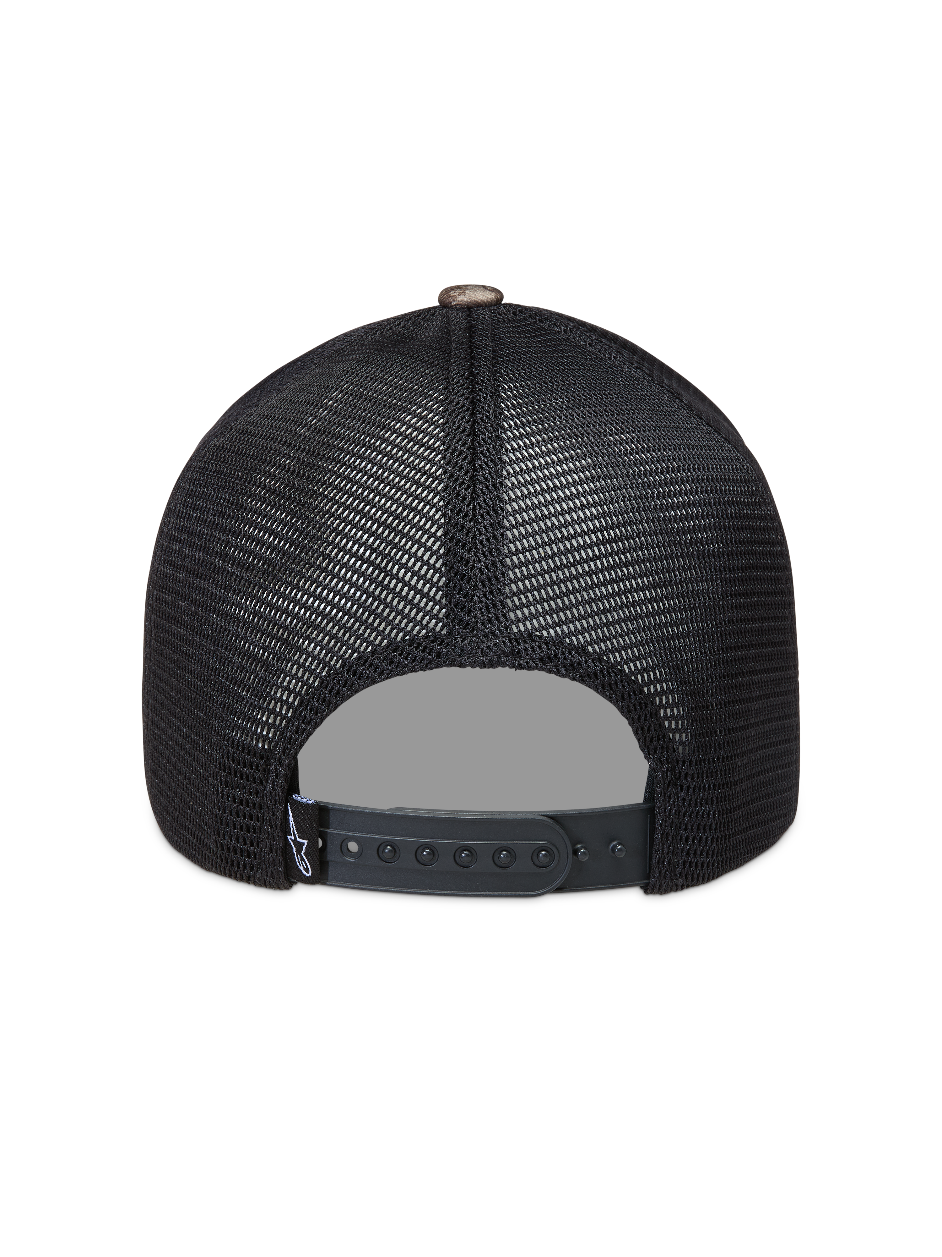 Alpinestars Thicket Realtree Cappellino Trucker, cappello nero in rete con chiusura snapback regolabile, vista posteriore.
