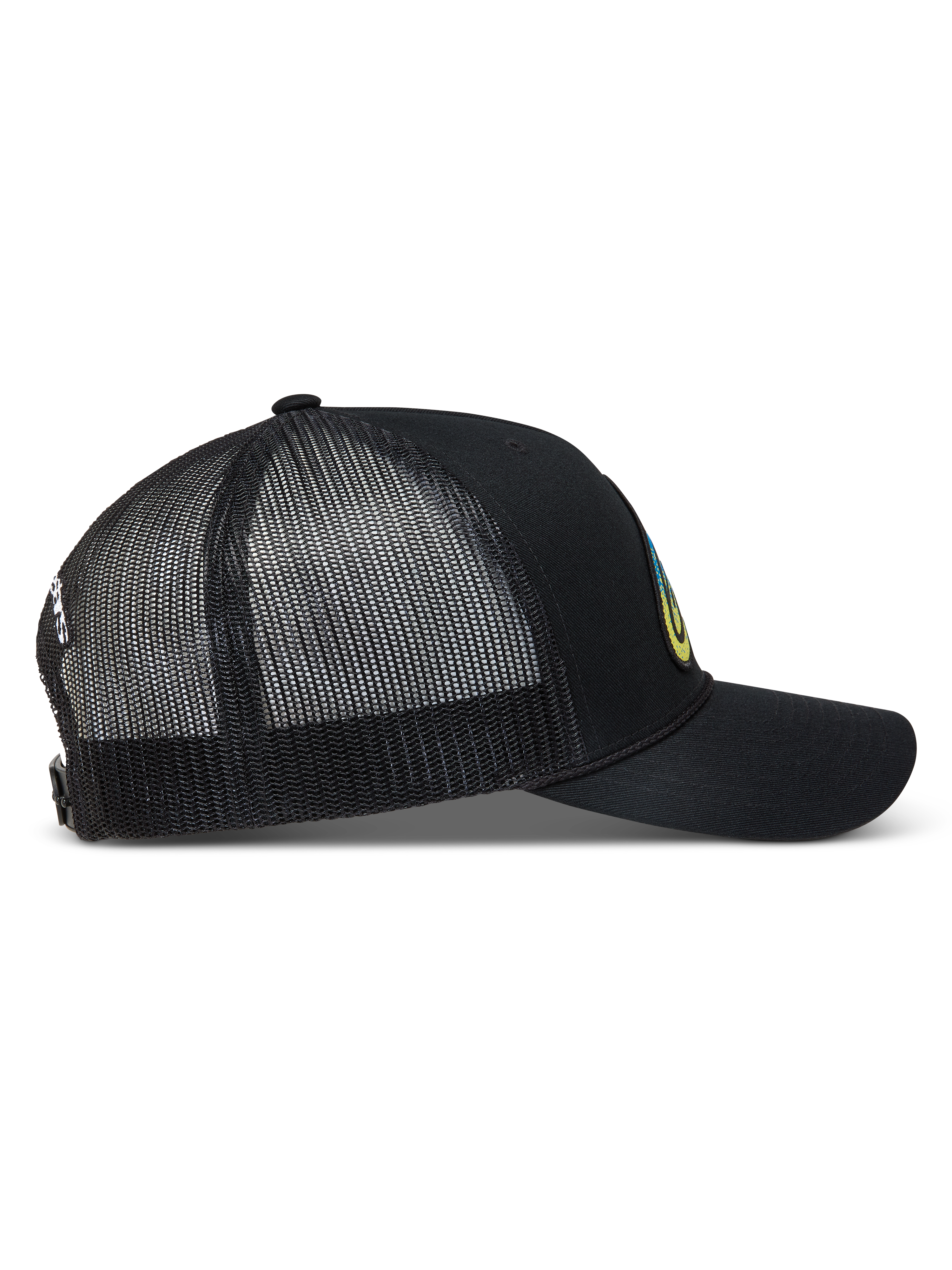 Alpinestars Meteorite Cappellino Trucker, cappello nero con retro in rete traspirante, visiera curva e chiusura snapback.