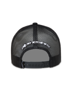 Alpinestars Meteorite cappellino trucker, cappello sportivo nero con rete, logo ricamato bianco e chiusura snapback.