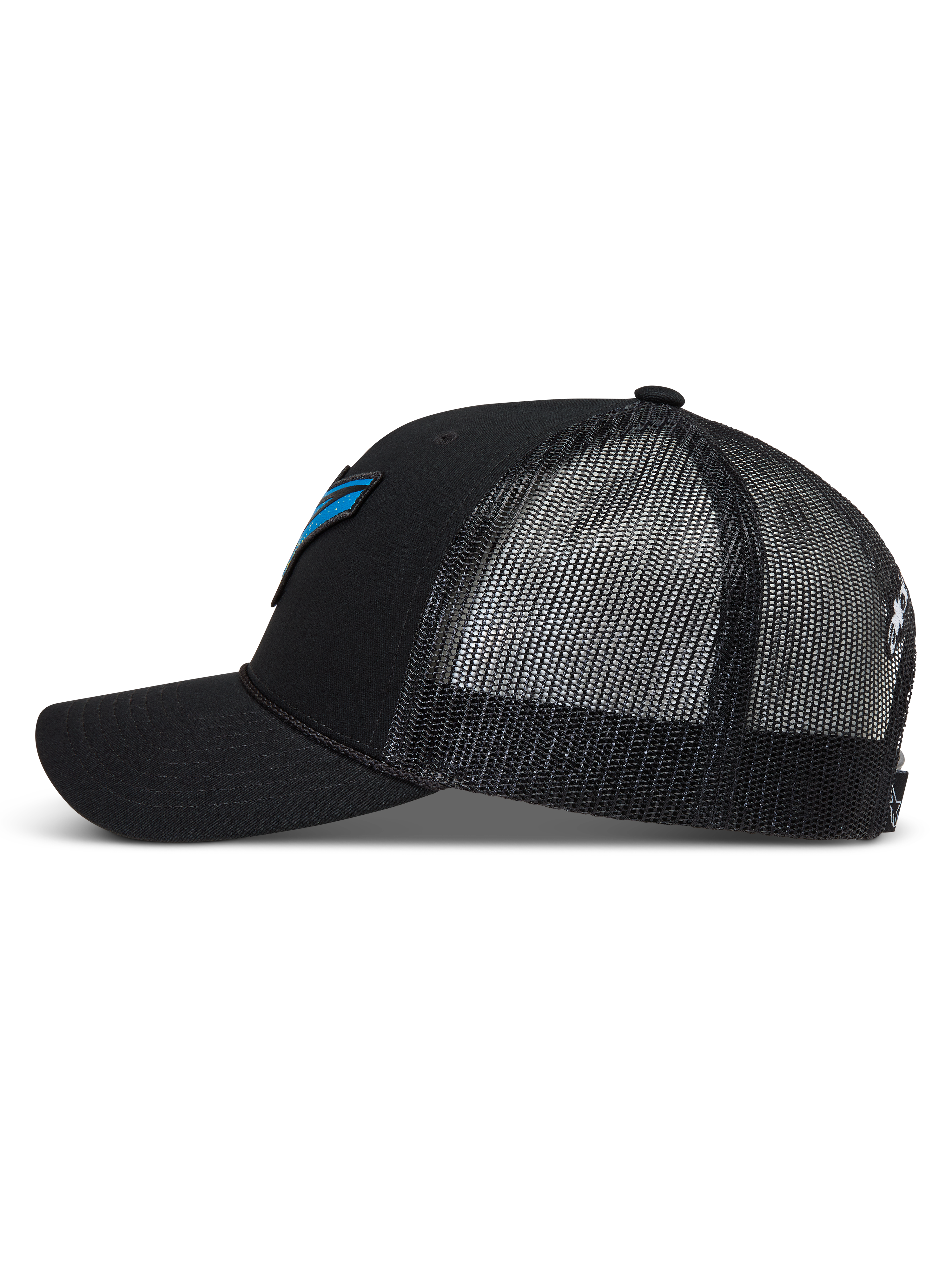 Alpinestars Meteorite Cappellino Trucker, cappello nero con retro in rete traspirante, visiera curva e corona strutturata.