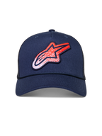 Alpinestars Meteorite Cappellino Trucker, cappello sportswear blu, retro in rete, visiera curva e logo Astars rosso e bianco