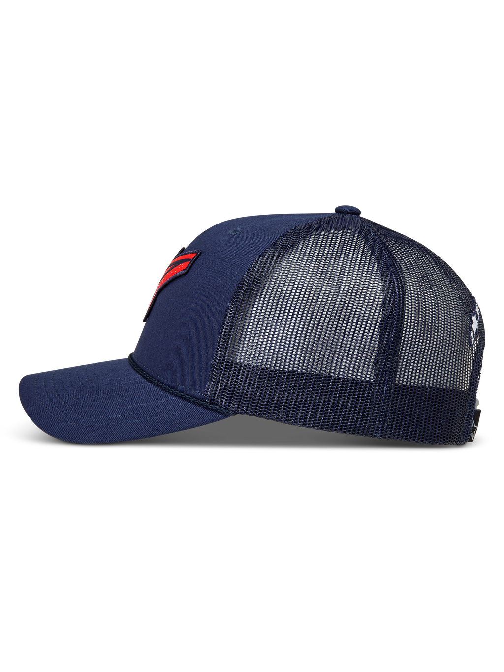 Alpinestars Meteorite Cappellino Trucker, cappello blu con retro in rete, visiera curva e logo Astars rosso a trama ghiaia, sportswear casual