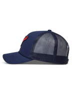 Alpinestars Meteorite Cappellino Trucker, cappello blu con retro in rete, visiera curva e logo Astars rosso a trama ghiaia, sportswear casual