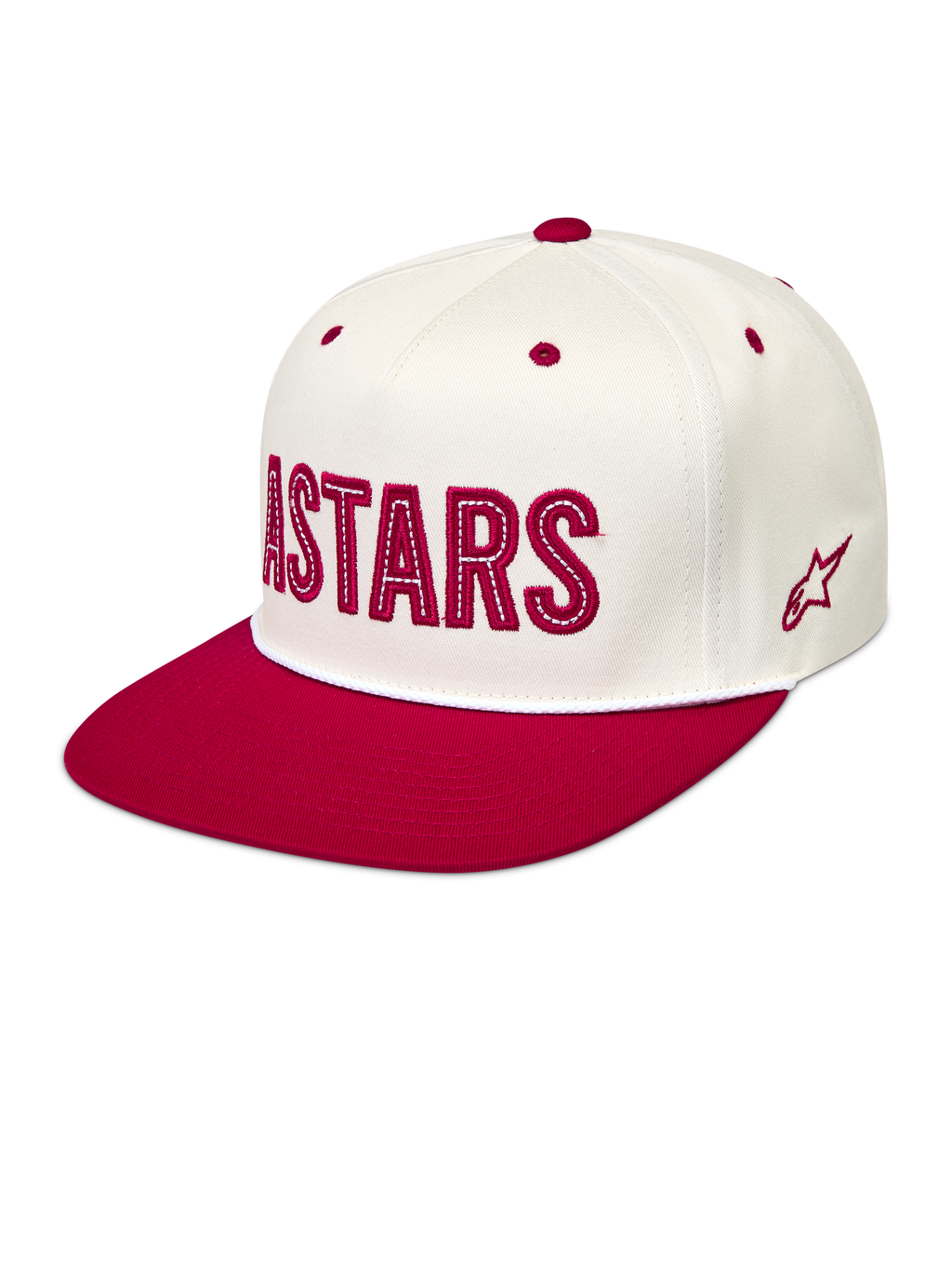 Alpinestars Stadium Snapback Cappello, bianco panna e rosso con visiera piatta, corona strutturata e applicazione logo Astars
