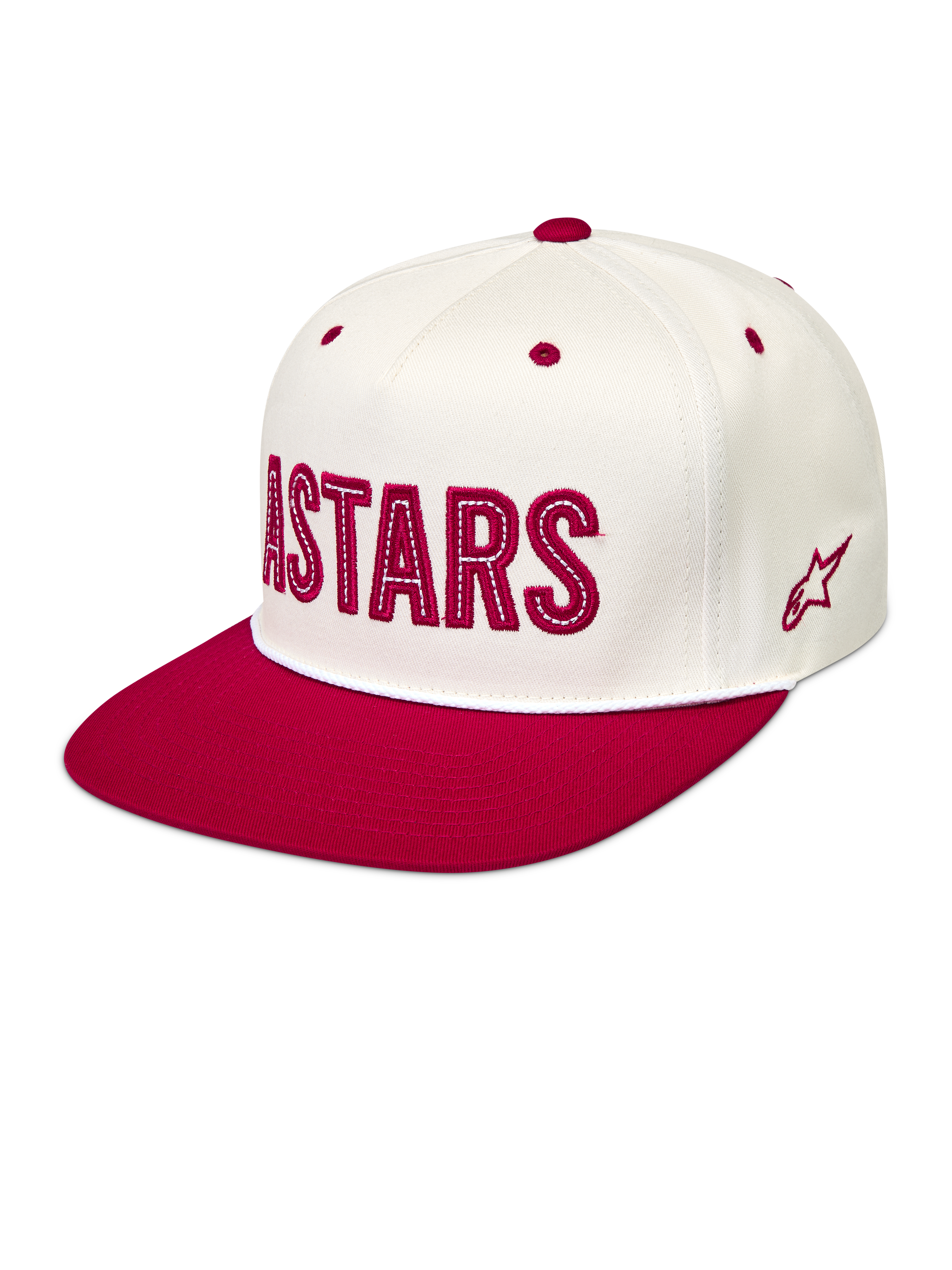 Alpinestars Stadium Snapback Cappello, bianco panna e rosso con visiera piatta, corona strutturata e applicazione logo Astars