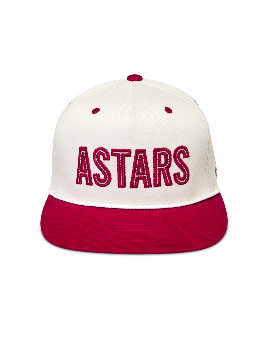 Alpinestars Stadium Snapback Cappello, cappello bianco sporco e rosso con visiera piatta e logo Astars applicato.