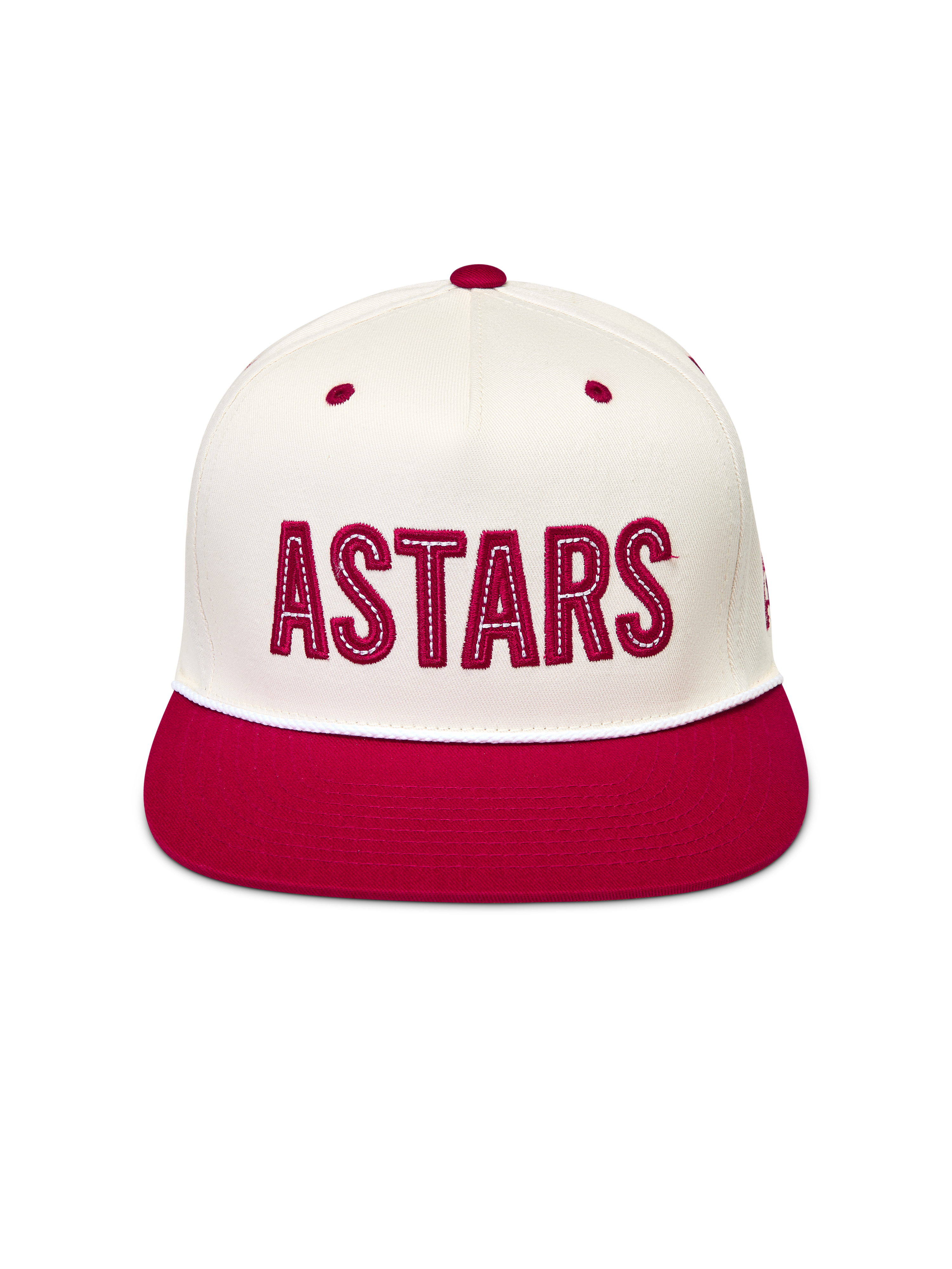 Alpinestars Stadium Snapback Cappello, cappello bianco sporco e rosso con visiera piatta e logo Astars applicato.