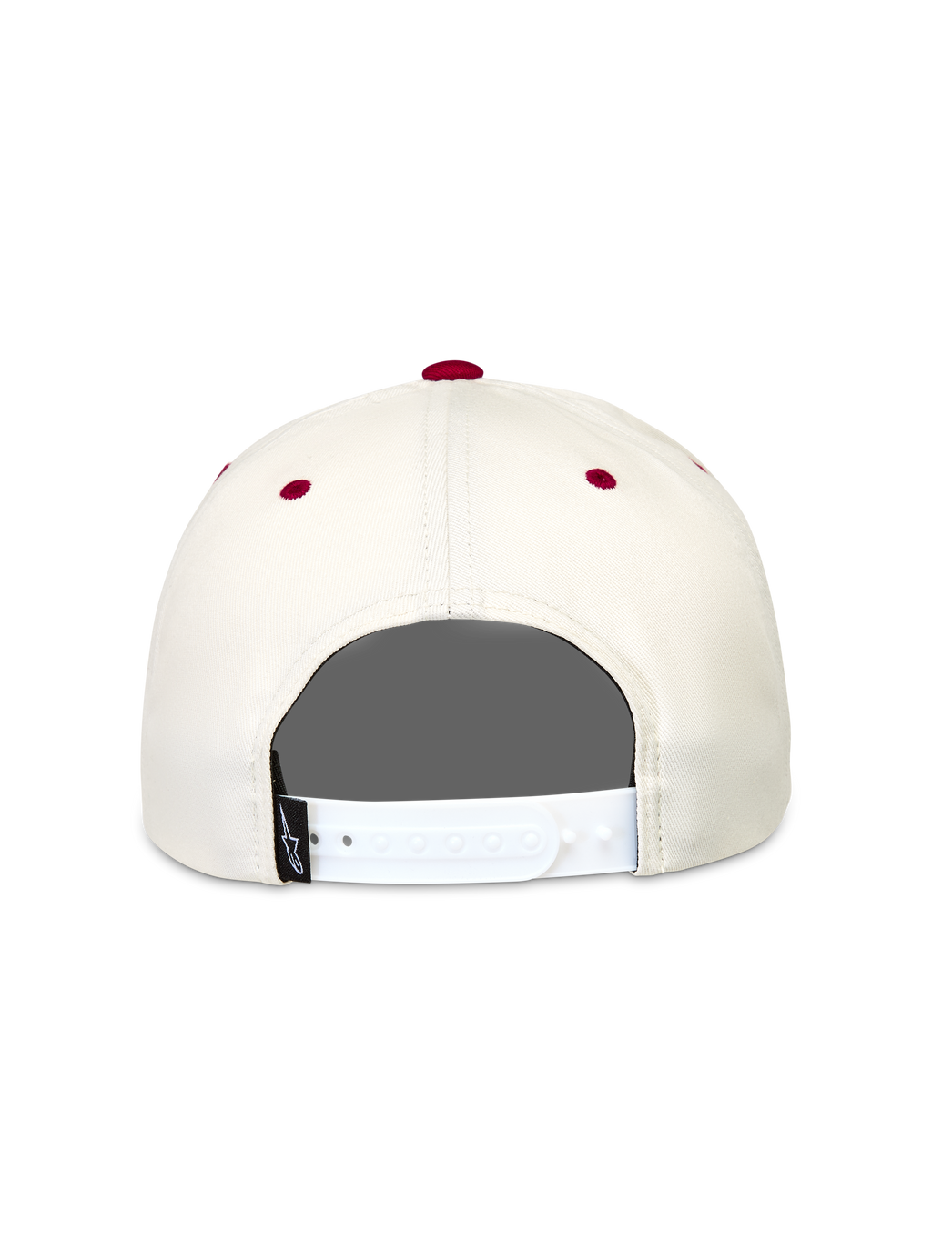 Alpinestars Stadium Snapback Cappello, cappello sportswear bianco crema e rosso con chiusura posteriore snapback regolabile bianca e fori di ventilazione rossi.