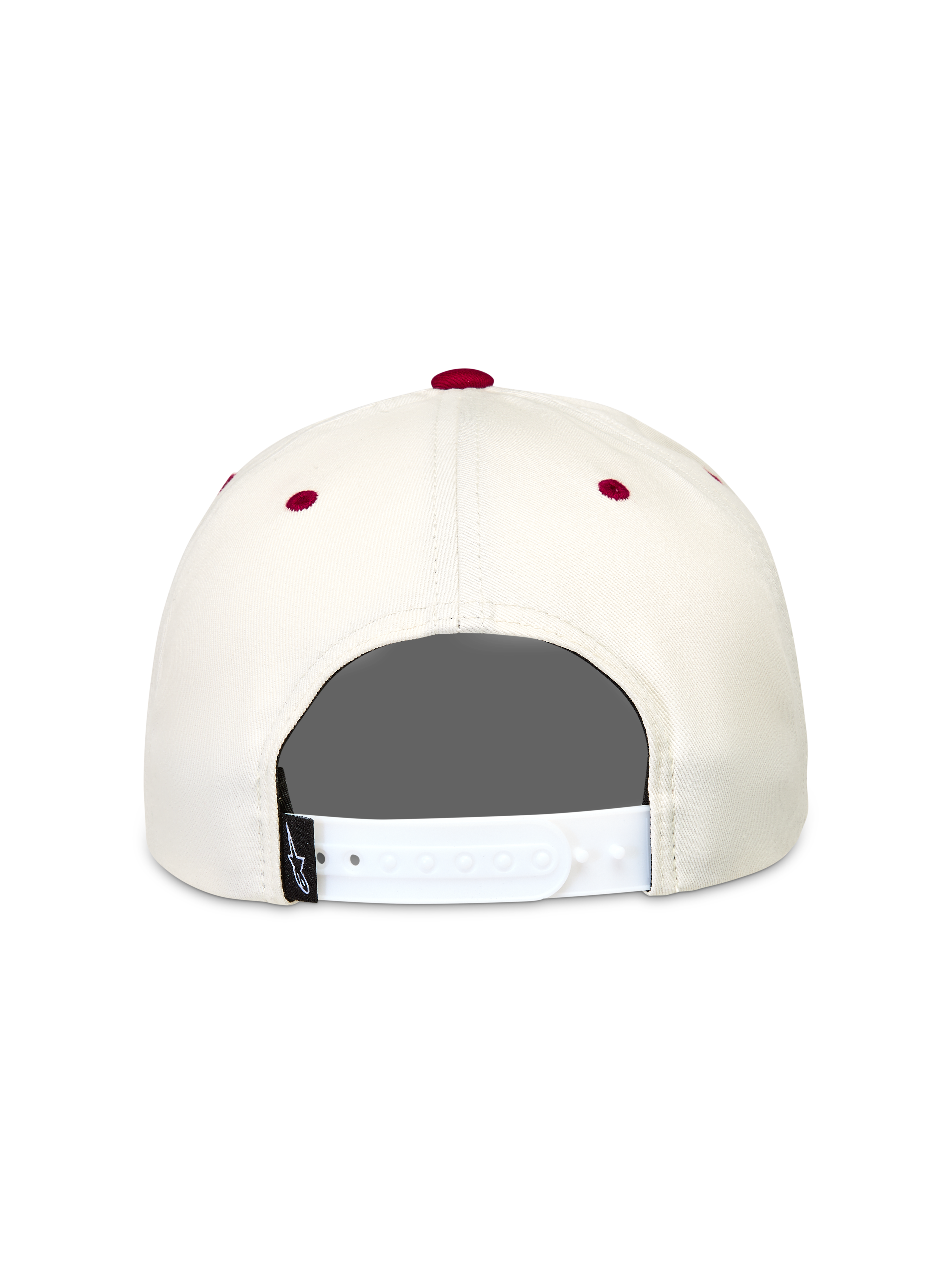 Alpinestars Stadium Snapback Cappello, cappello sportswear bianco crema e rosso con chiusura posteriore snapback regolabile bianca e fori di ventilazione rossi.