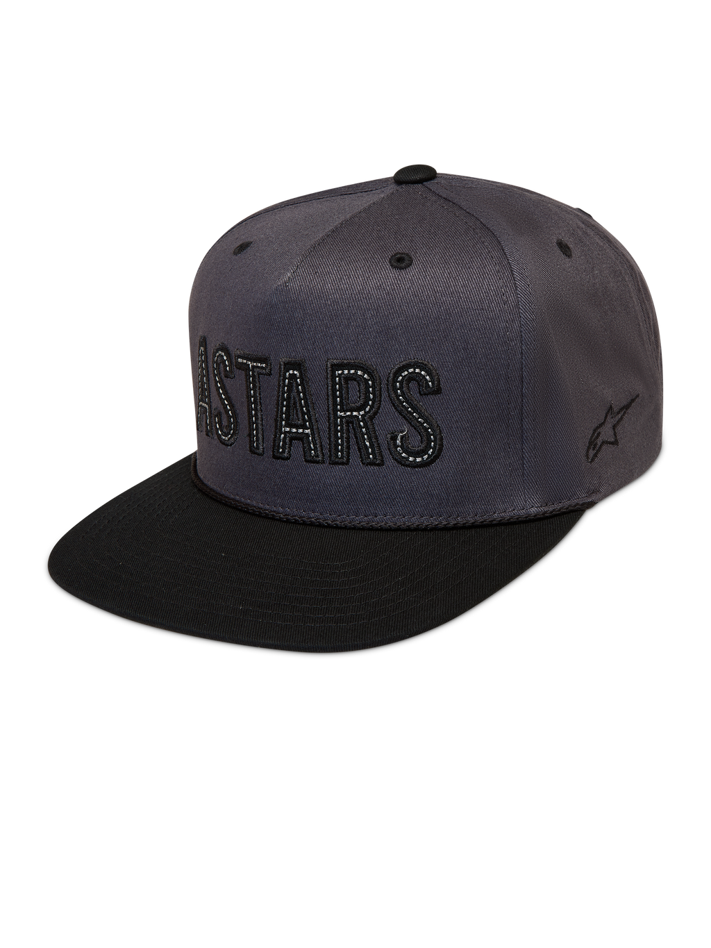 Alpinestars Stadium Snapback Cappello, cappello grigio scuro e nero con visiera piatta e logo Astars a contrasto.