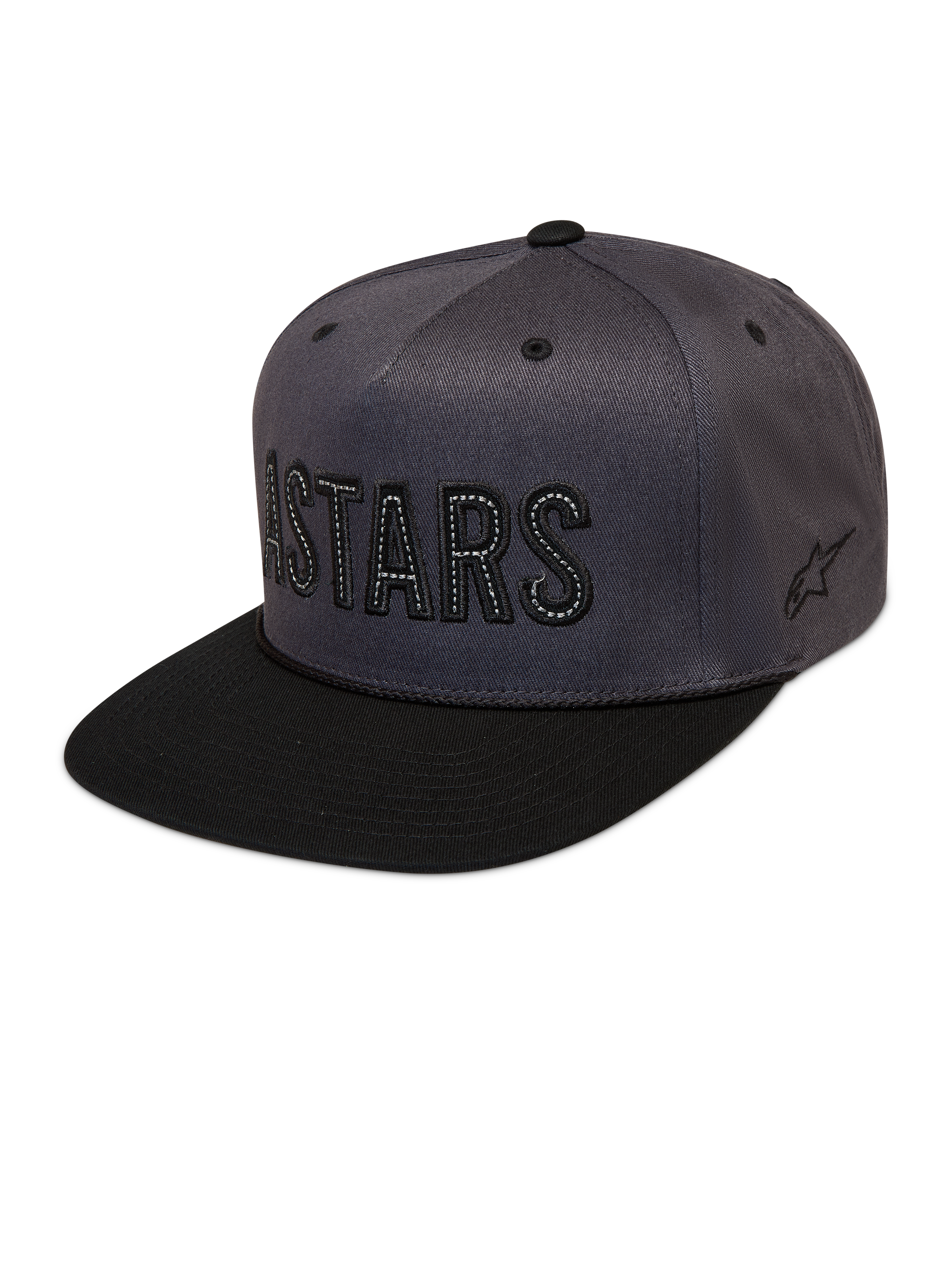 Alpinestars Stadium Snapback Cappello, cappello grigio scuro e nero con visiera piatta e logo Astars a contrasto.