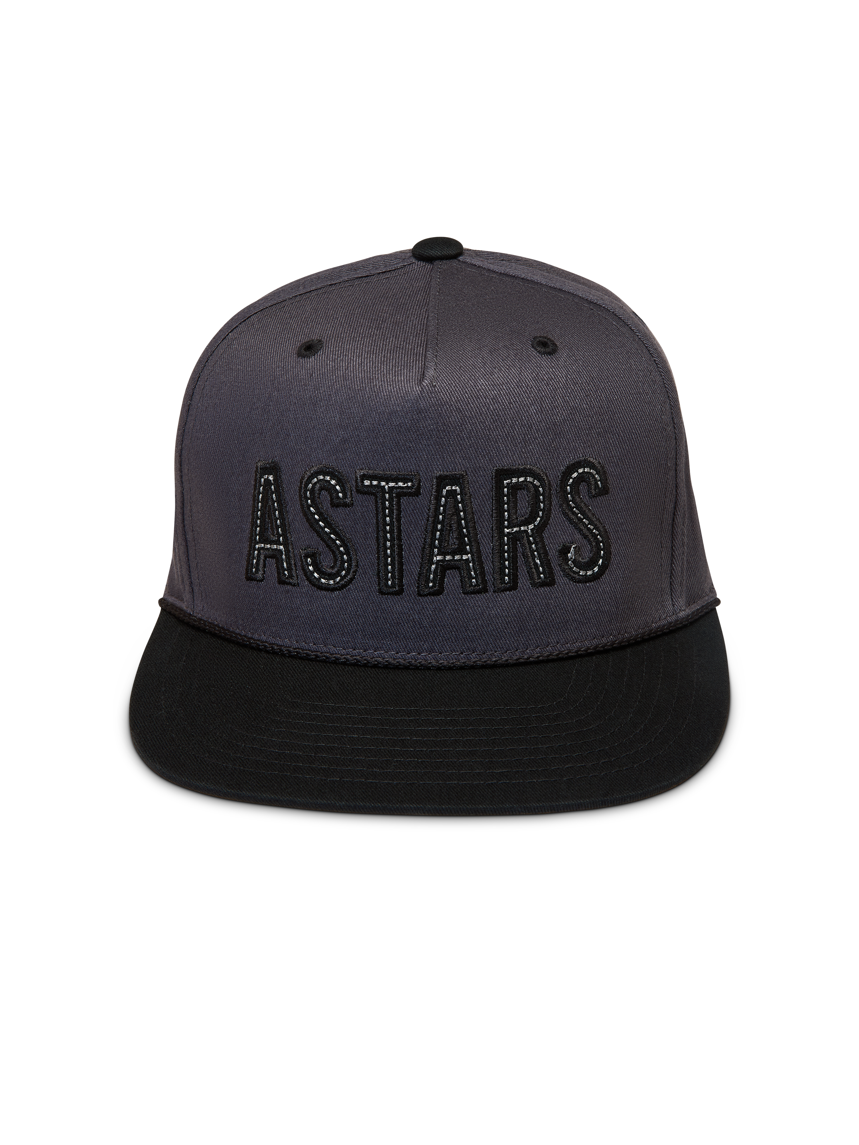Alpinestars Stadium Snapback Cappello, cappello sportivo grigio scuro e nero con visiera piatta e logo ASTARS ricamato.