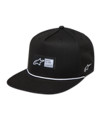 Alpinestars Label Snapback Cappello, cappello nero con visiera piatta, etichetta frontale e cordino bianco, stile sportswear