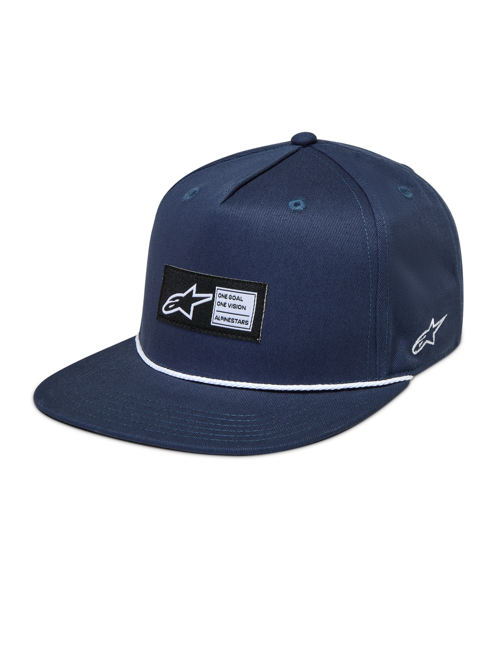 Alpinestars Label Snapback Cappello, cappello sportswear blu navy con visiera piatta, logo Astars e cordino bianco