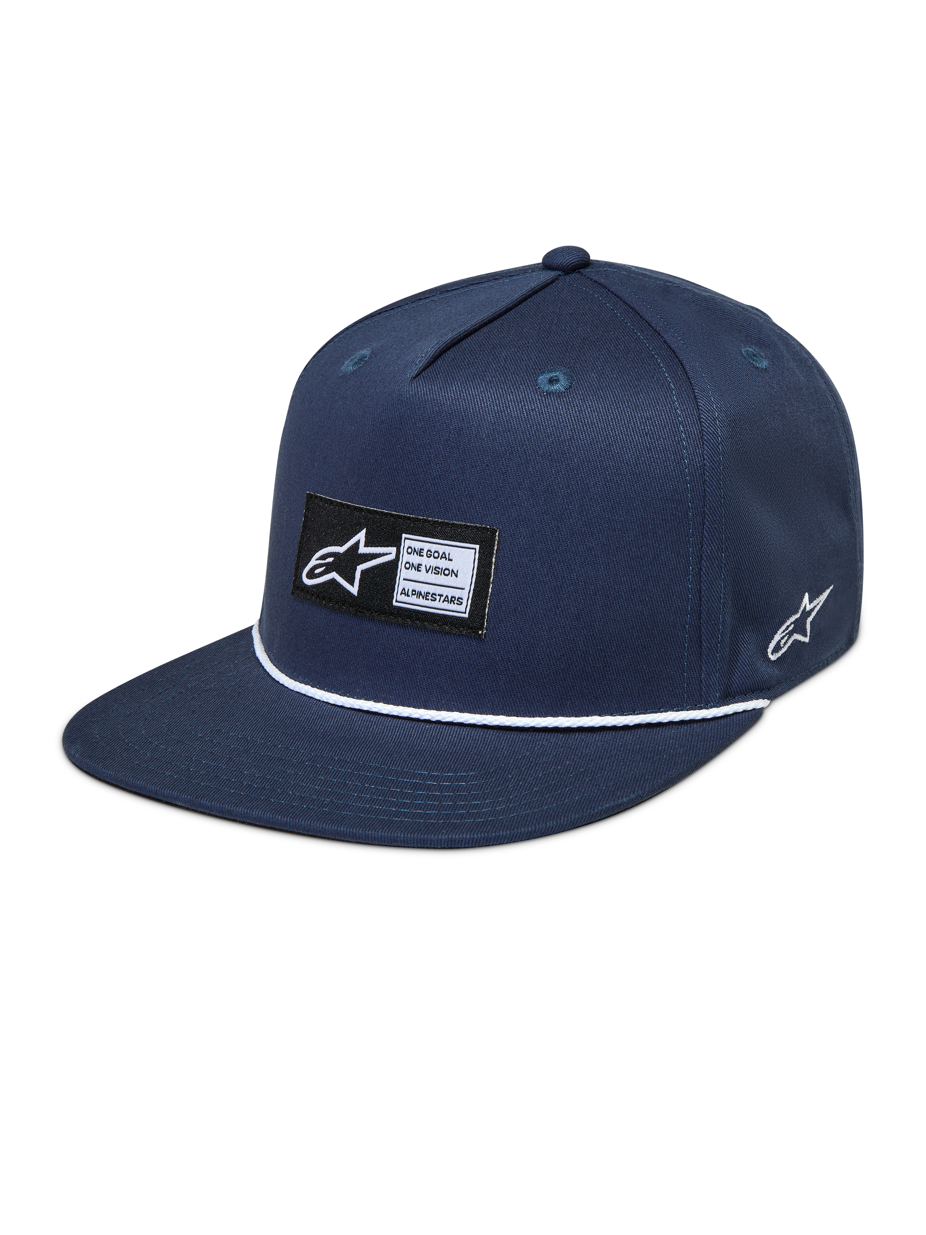 Alpinestars Label Snapback Cappello, cappello sportswear blu navy con visiera piatta, logo Astars e cordino bianco