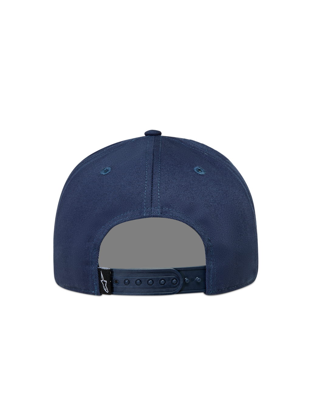 Alpinestars Label Snapback Cappello, cappello in twill blu, vista posteriore con chiusura a scatto e logo Astars.
