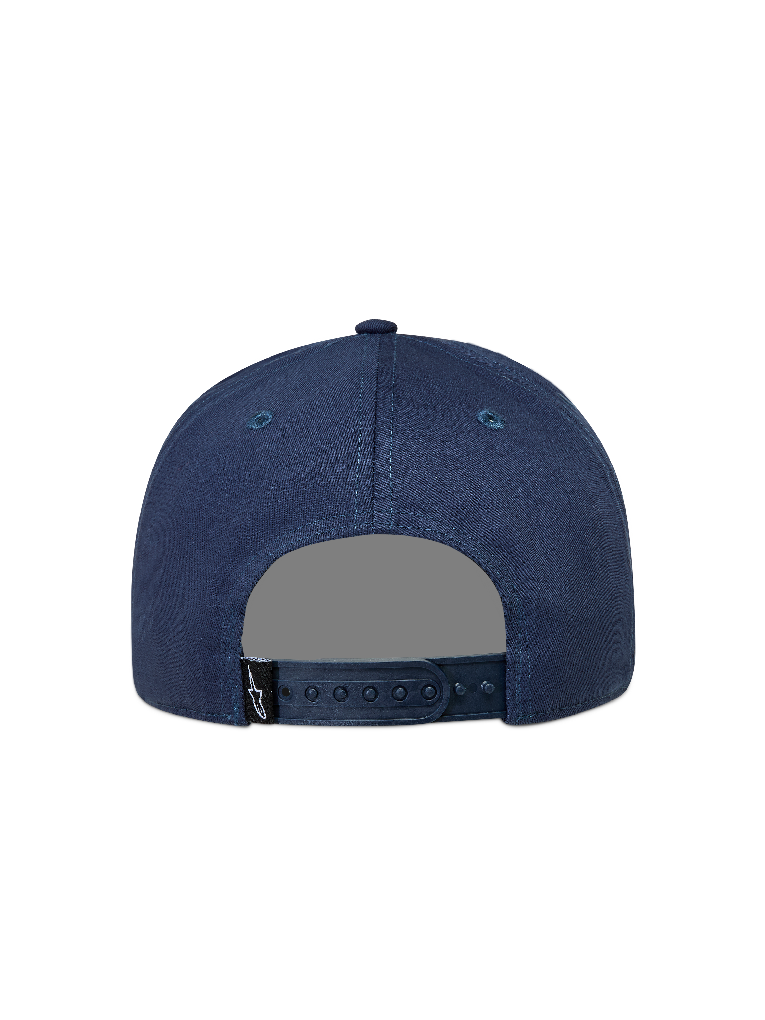 Alpinestars Label Snapback Cappello, cappello in twill blu, vista posteriore con chiusura a scatto e logo Astars.