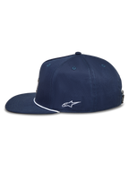 Alpinestars Label Snapback Cappello, cappello sportswear blu navy con visiera piatta, dettaglio cordino e logo Astars bianco ricamato sul lato