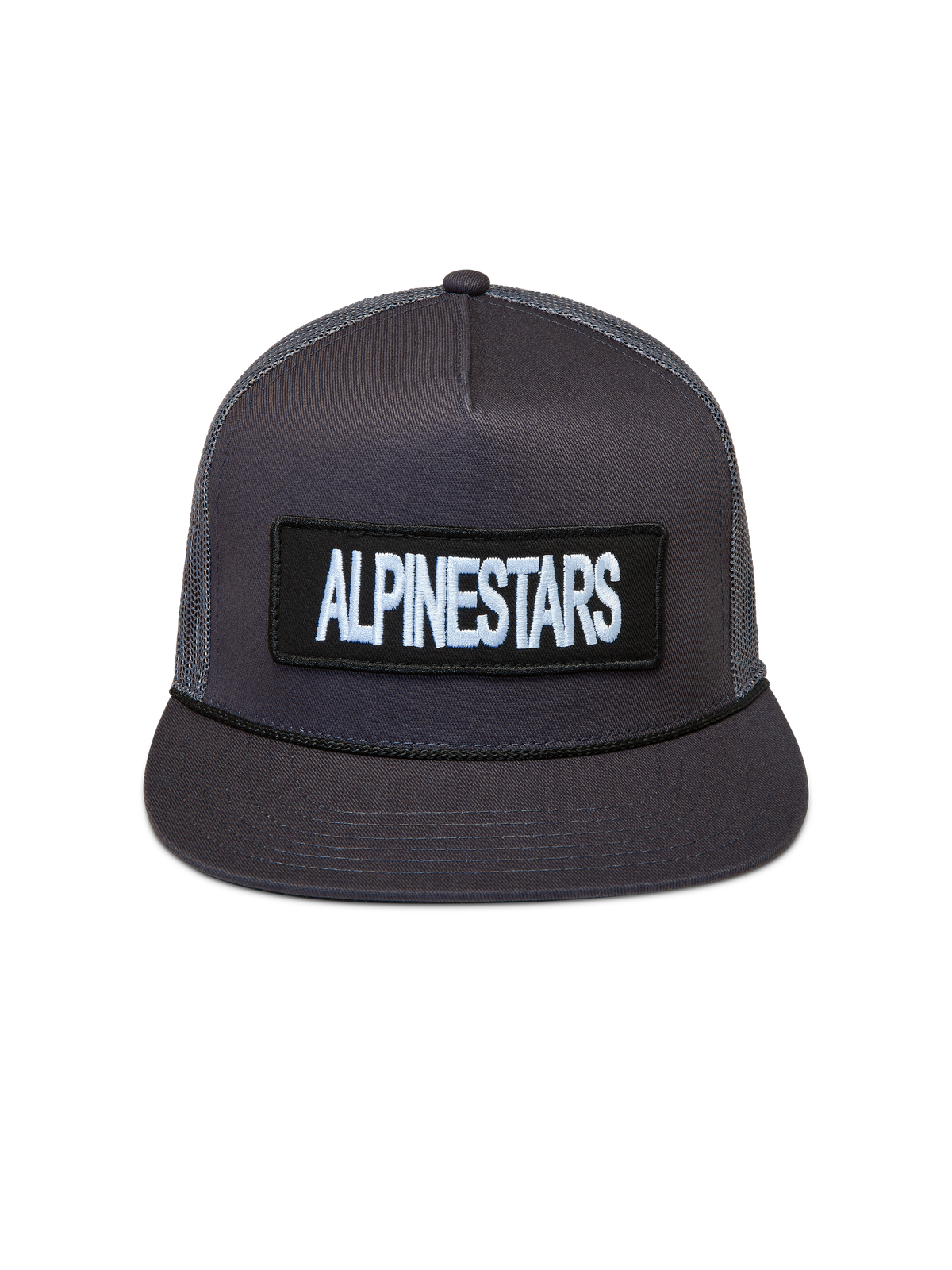 Alpinestars Ten Cappellino Trucker, cappello grigio scuro con corona strutturata, visiera piatta e patch logo ricamato, stile sportswear.