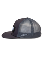 Alpinestars Ten Cappellino Trucker, cappello grigio scuro con pannelli in rete, visiera piatta e logo Astars ricamato.