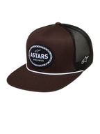 Alpinestars Hotlink Cappellino Trucker, visiera piatta e retro in rete, marrone e nero, patch logo con catena da bici.