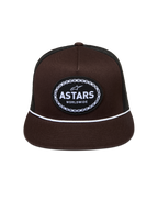 Alpinestars Hotlink Cappellino Trucker, cappello marrone e nero con visiera piatta, cordino bianco e logo Astars, bordo a catena