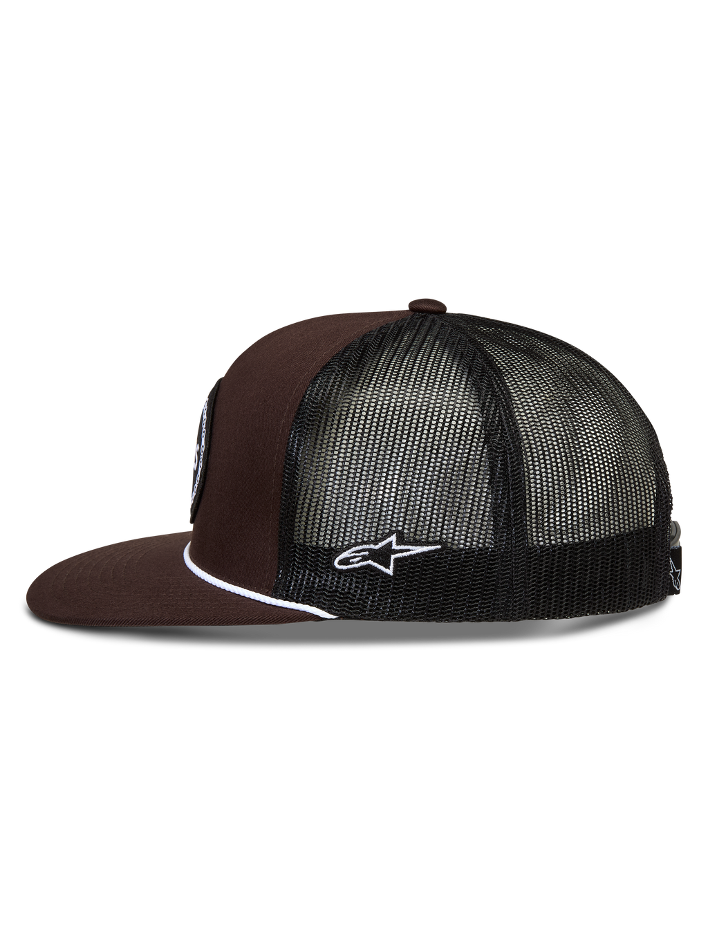 Alpinestars Hotlink Cappellino Trucker, cappello sportivo con retro in rete nera, visiera piatta e cordino bianco, marrone e nero