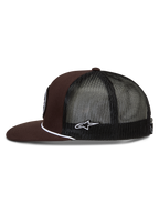 Alpinestars Hotlink Cappellino Trucker, cappello sportivo con retro in rete nera, visiera piatta e cordino bianco, marrone e nero