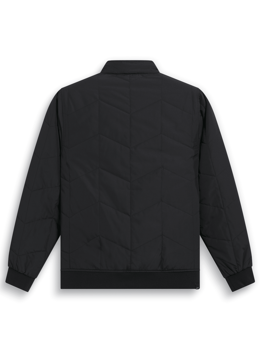 Giacca Alpinestars Precedent, giacca sportswear trapuntata ispirata alla F1, nero, vista posteriore con iconico motivo trapuntato angolato, polsini e orlo a coste, colletto basso, design casual ispirato al motorsport