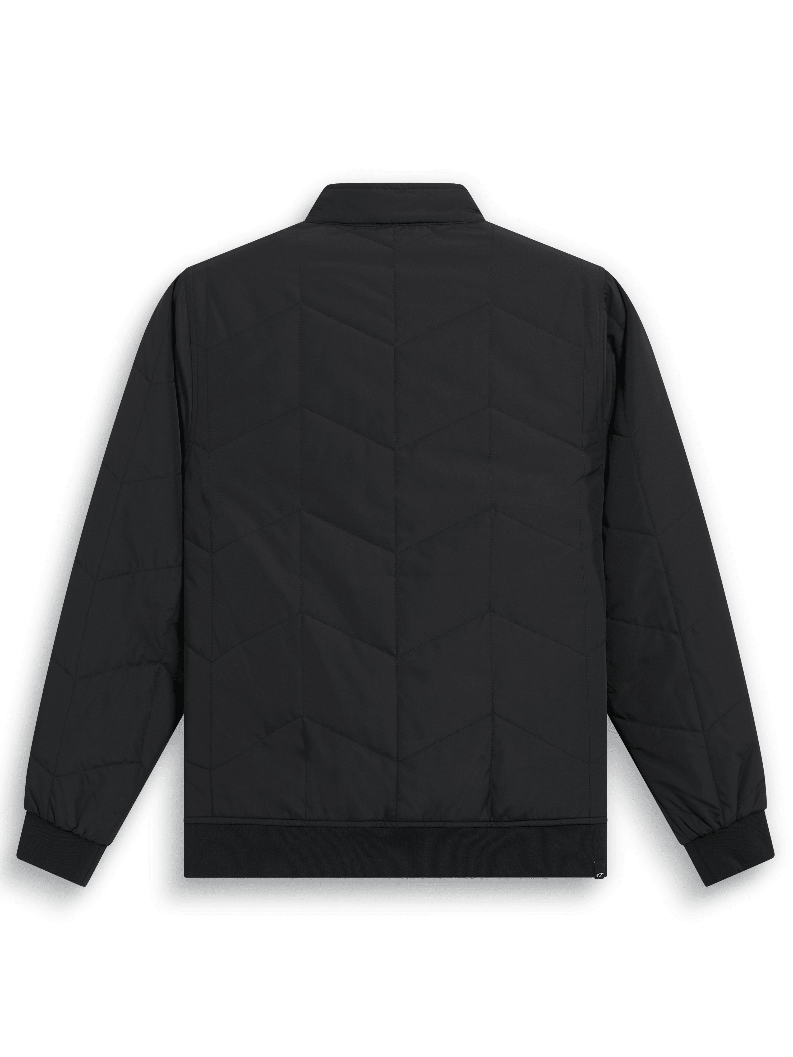 Giacca Alpinestars Precedent, giacca sportswear trapuntata ispirata alla F1, nero, vista posteriore con iconico motivo trapuntato angolato, polsini e orlo a coste, colletto basso, design casual ispirato al motorsport