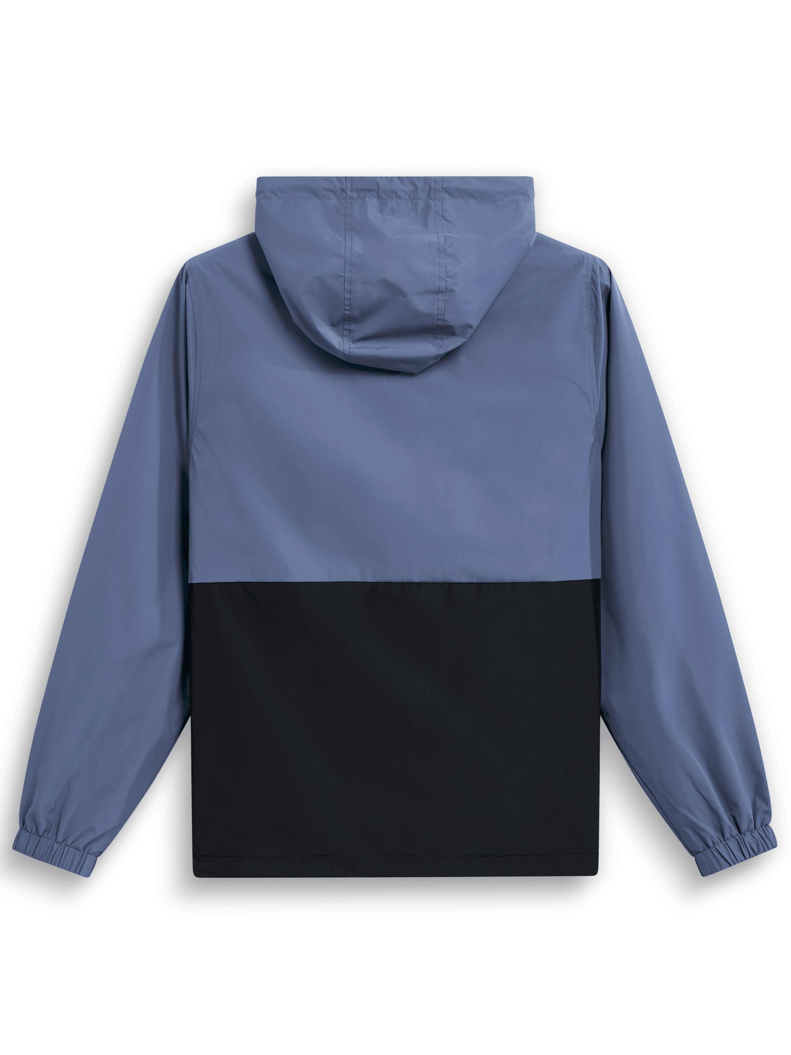 Giacca a vento Alpinestars Speeder, vista posteriore, blu ardesia e nero, design a blocchi di colore con cappuccio, polsini elastici, abbigliamento sportivo casual leggero