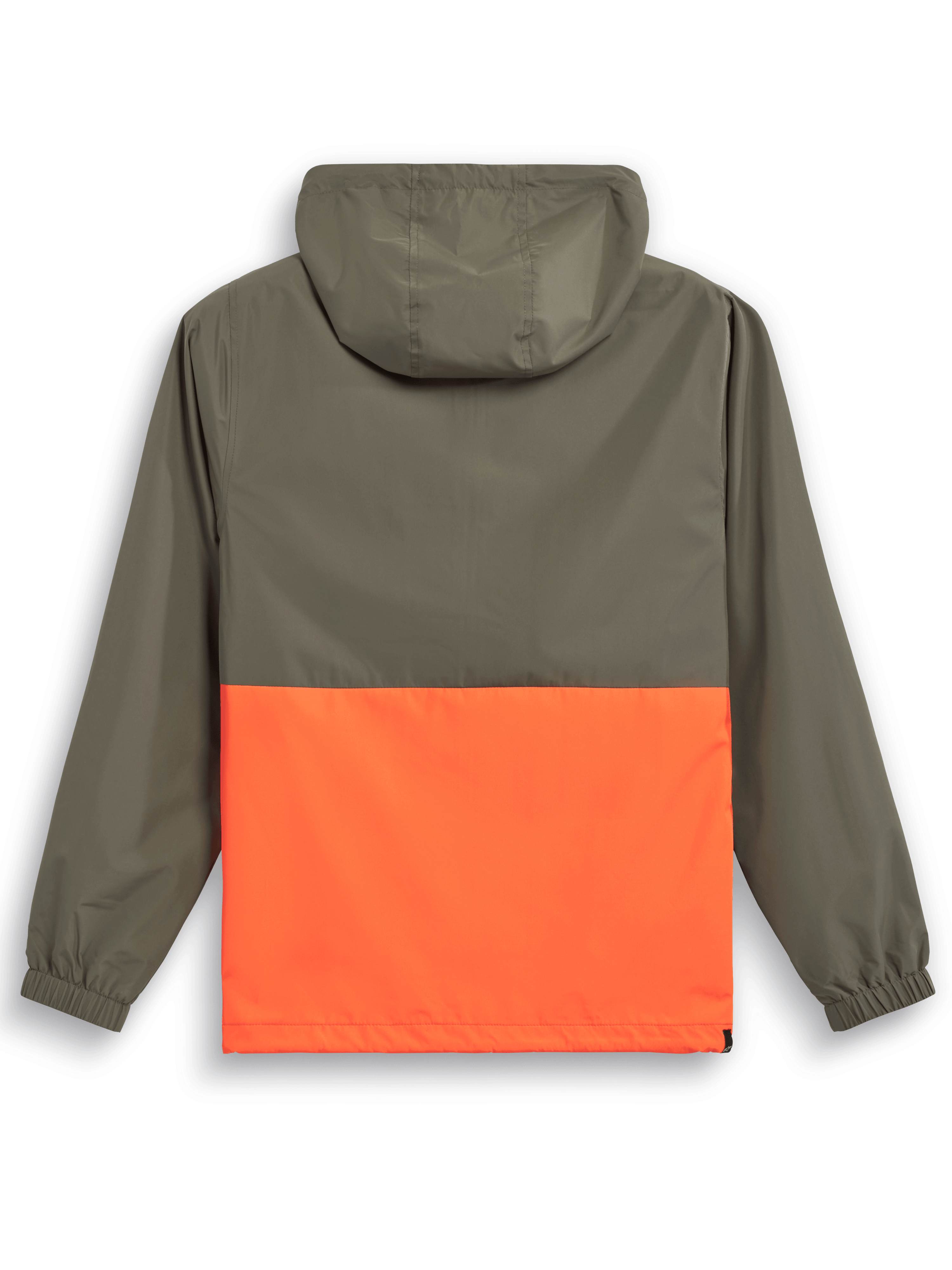 Giacca a vento Alpinestars Speeder, giacca a vento leggera con cappuccio, Arancione Military e Verde Oliva, vista posteriore con design a blocchi di colore, cappuccio e polsini elastici