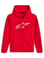 Alpinestars Ageless Zip V3 Hoodie, felpa con cappuccio e zip frontale, rossa con logo bianco sul petto, stile sportswear