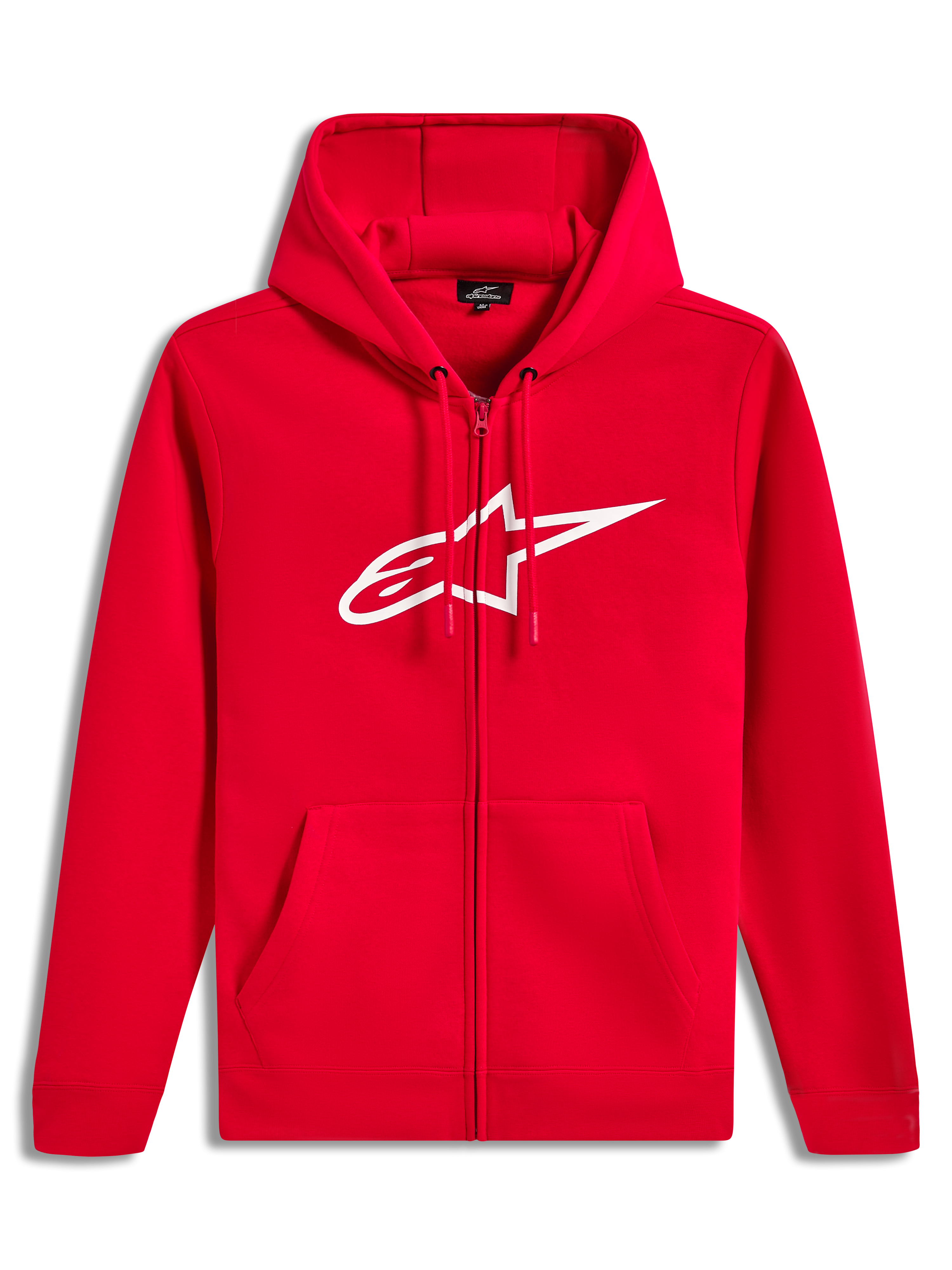Alpinestars Ageless Zip V3 Hoodie, felpa con cappuccio e zip frontale, rossa con logo bianco sul petto, stile sportswear