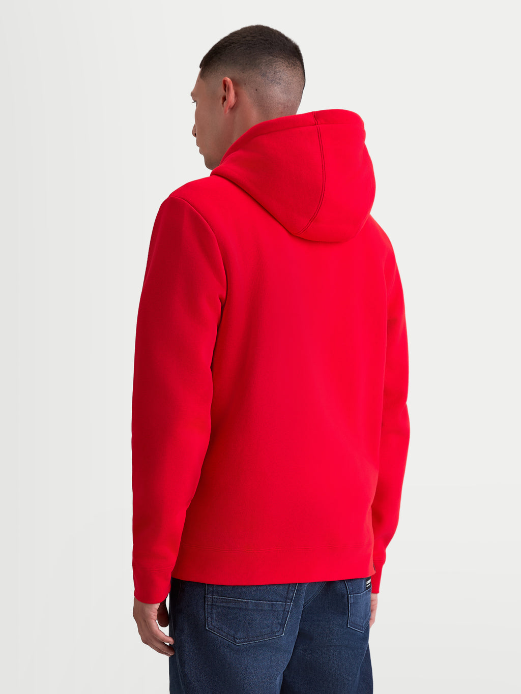 Alpinestars Felpa con cappuccio Ageless Zip V3, felpa sportswear da uomo, rossa, vista posteriore su modello con cappuccio e orlo a coste, ideale per rider e appassionati di motorsport