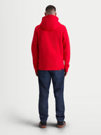 Alpinestars felpa con cappuccio Ageless Zip V3, felpa in pile sportswear rossa, vista posteriore su modello, design confortevole con cappuccio, polsini e orlo a coste, stile casual motorsport