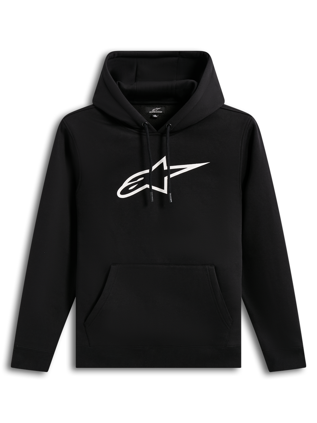 Alpinestars Ageless V3 Hoodie, felpa con cappuccio nera in pile con logo bianco ricamato e tasca a marsupio, stile sportswear
