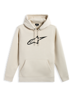 Felpa con cappuccio Alpinestars Ageless V3, felpa casual in pile, bianco sporco con logo a stella ricamato nero, cappuccio con cordino, tasca a marsupio, polsini e orlo a costine, streetwear ispirato al motorsport