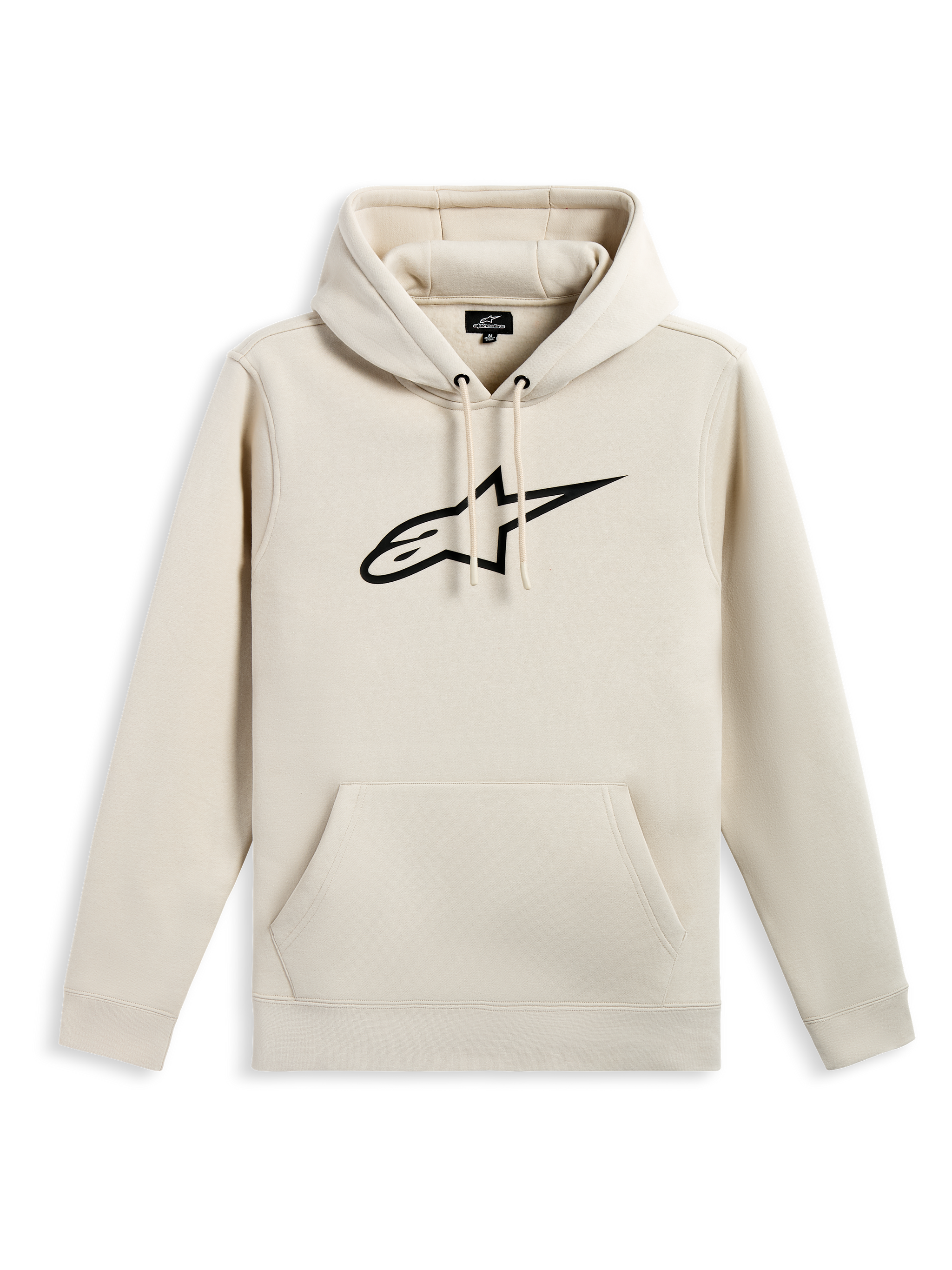 Felpa con cappuccio Alpinestars Ageless V3, felpa casual in pile, bianco sporco con logo a stella ricamato nero, cappuccio con cordino, tasca a marsupio, polsini e orlo a costine, streetwear ispirato al motorsport