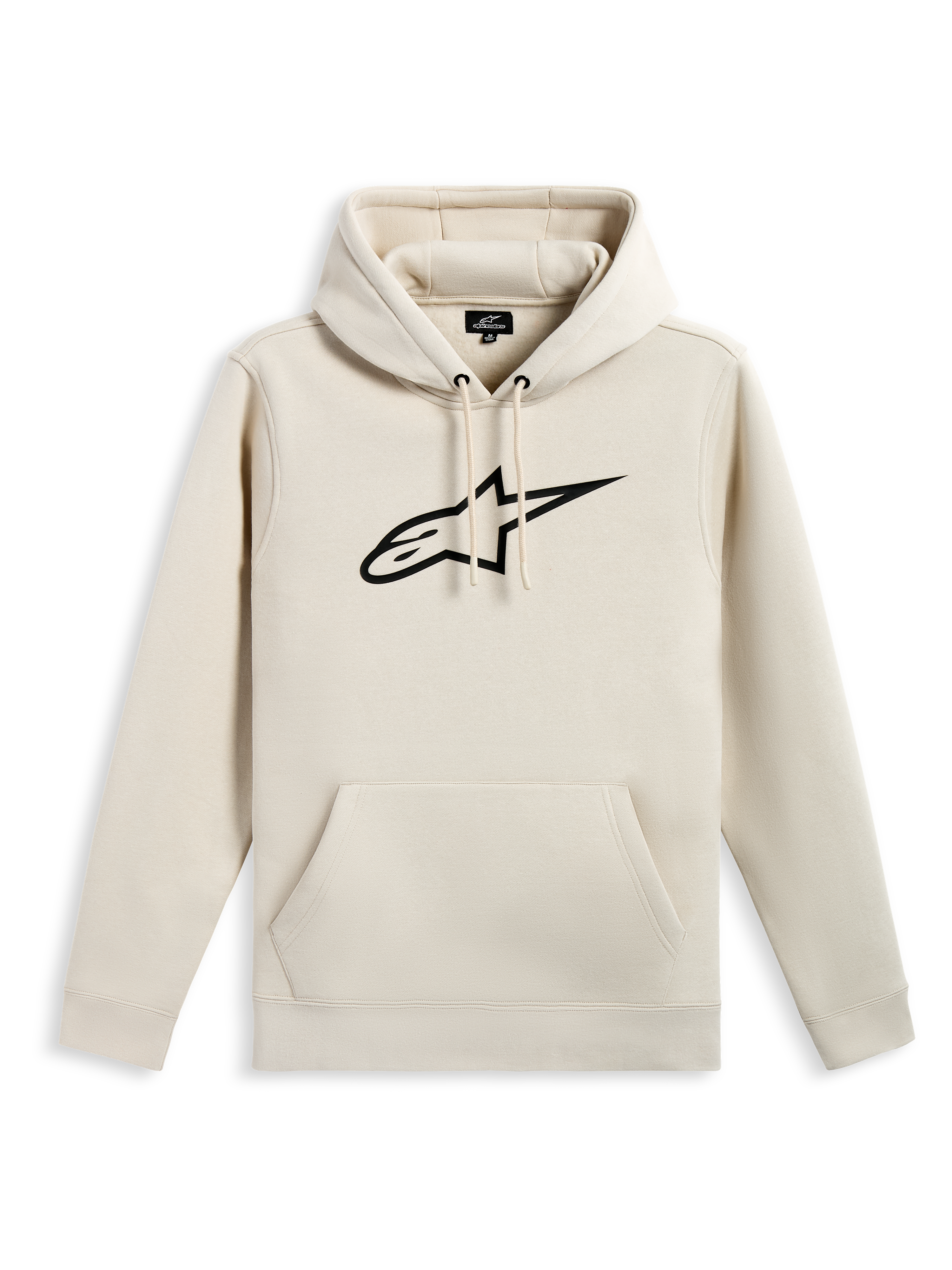 Felpa con cappuccio Alpinestars Ageless V3, felpa casual in pile, bianco sporco con logo a stella ricamato nero, cappuccio con cordino, tasca a marsupio, polsini e orlo a costine, streetwear ispirato al motorsport