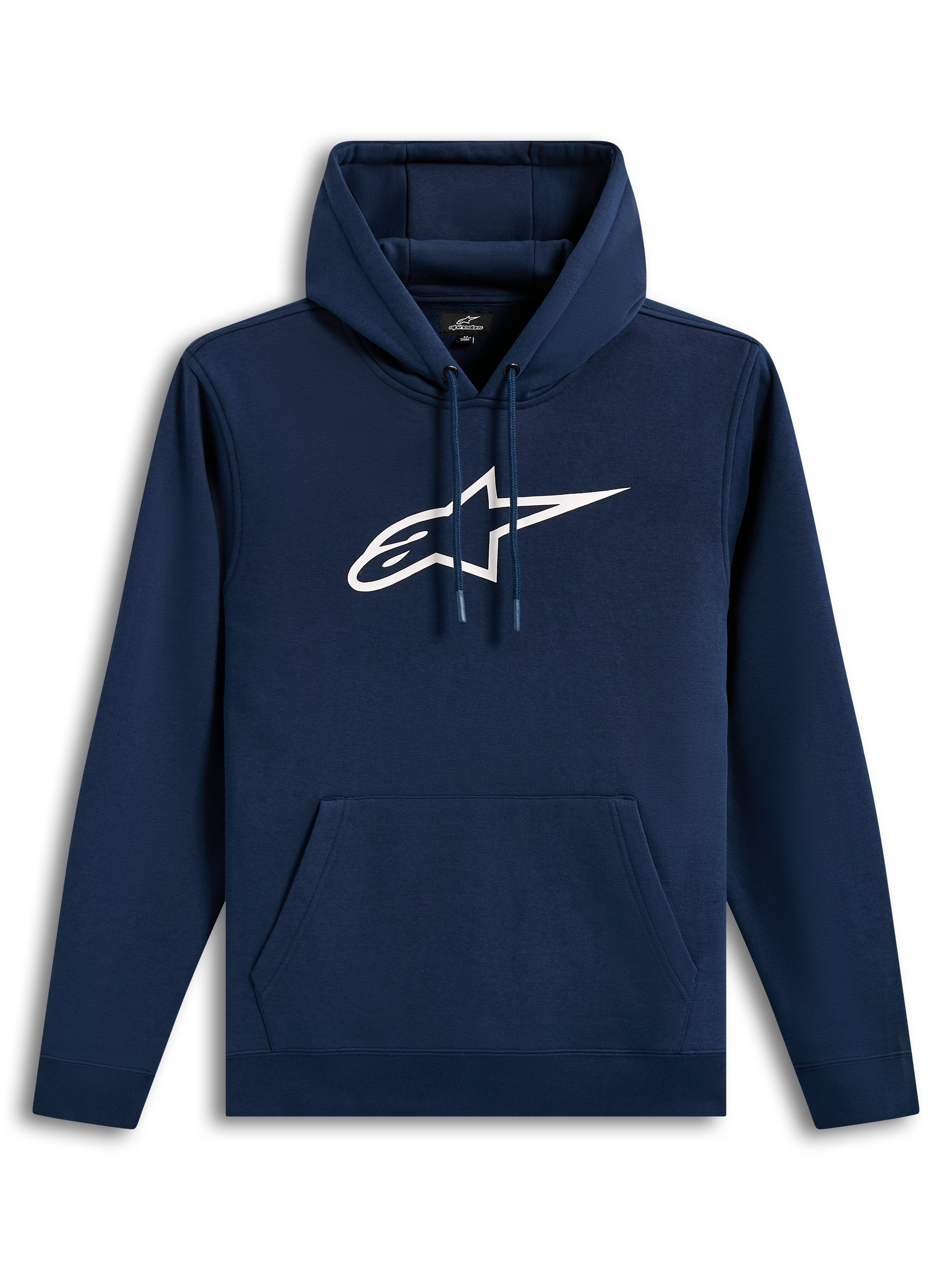 Alpinestars Ageless V3 Hoodie, felpa con cappuccio blu e bianca con logo bianco ricamato sul petto, sportswear casual.